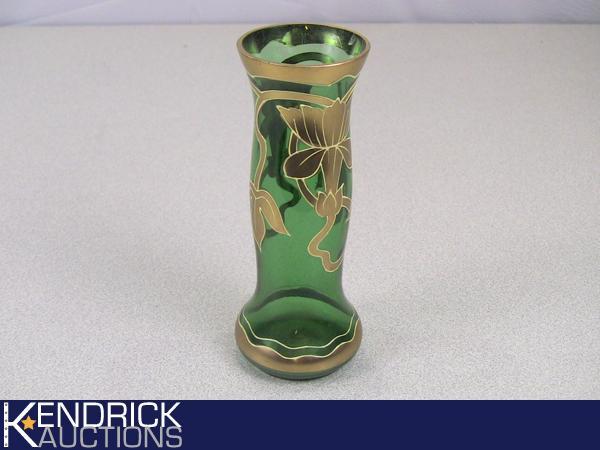 Green With Gold Gilded Flower Accented Vase