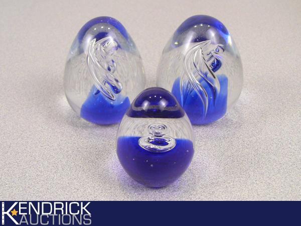 3 Cobalt Blue Egg Shaped Paper Weights