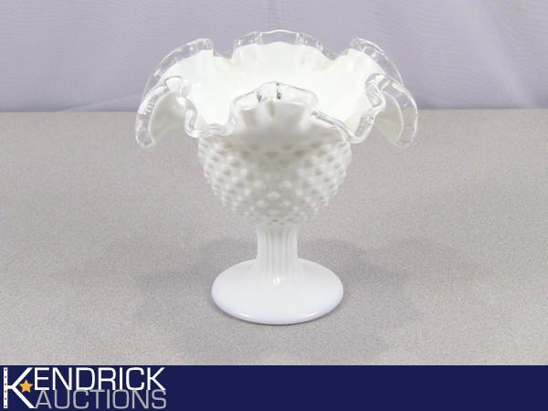 Fenton White Hobnail Footed Glass Vase