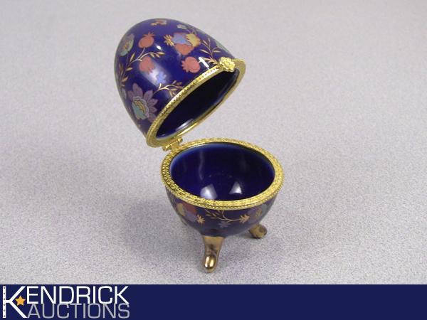 Small Enameled Cobalt Blue Egg Shaped Trinket Box