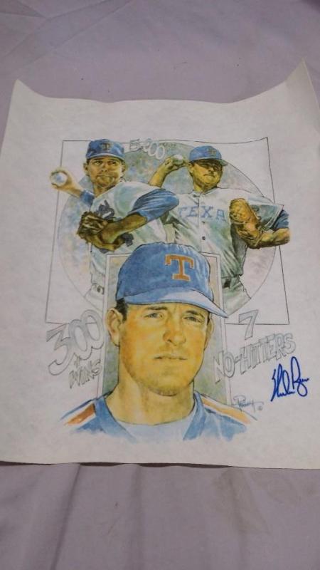 lot 26 image: Nolan Ryan signed print on cloth. 1...
