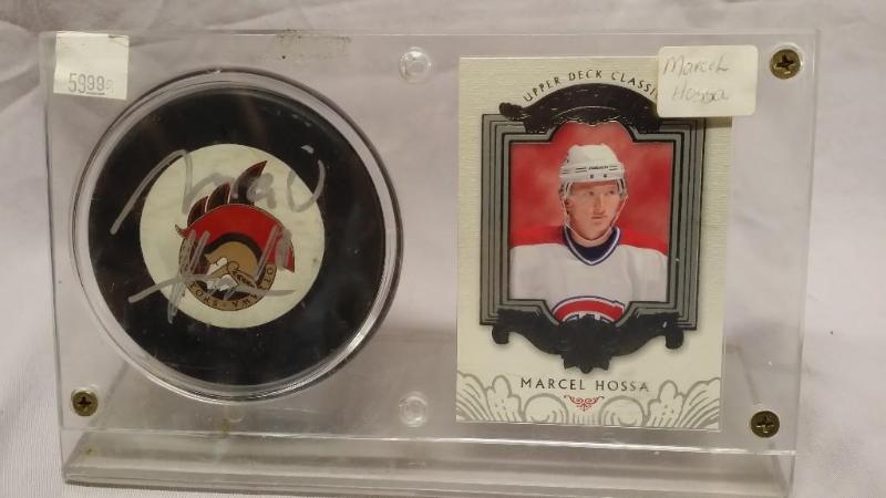 lot 38 image: Signed Hockey puck and un signed ca...