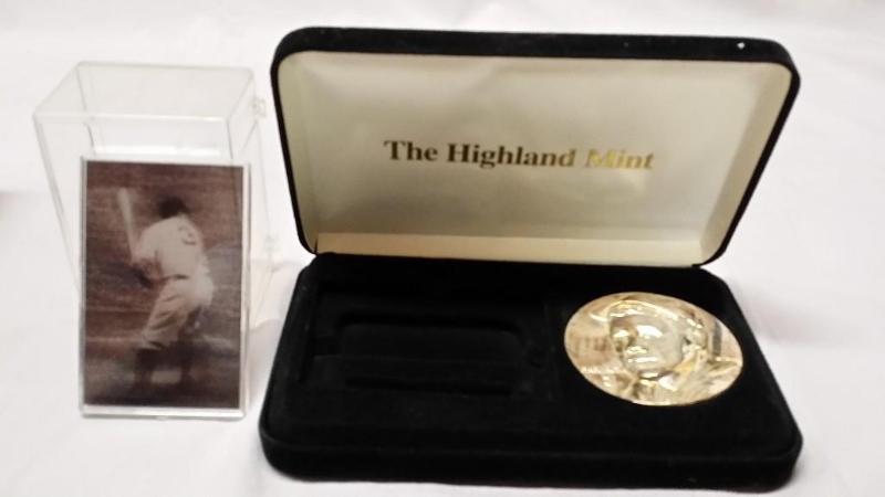 lot 57 image: Babe Ruth 3D card and medallion put...