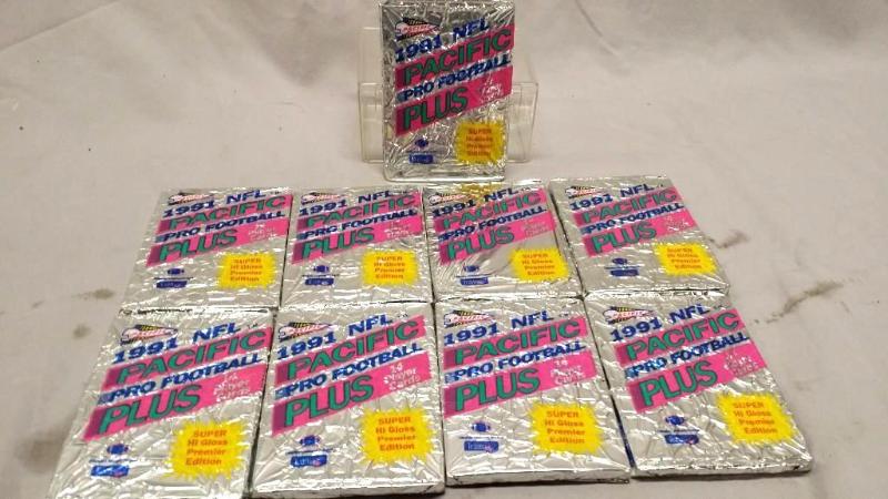 lot 84 image: 9 un opened packs of 1991 NFL Pacif...