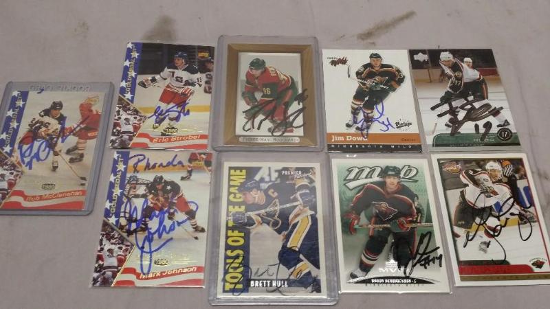 lot 98 image: 9 Signed Hockey cards including Pi...