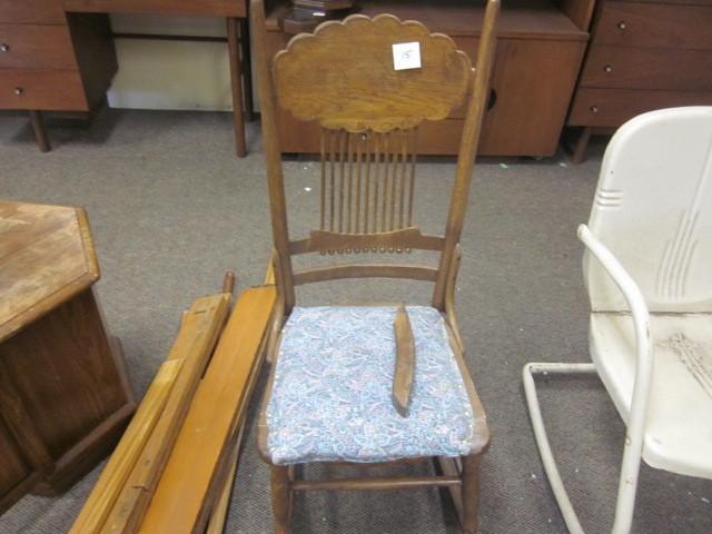 Pressed back wooden rocker, with da...