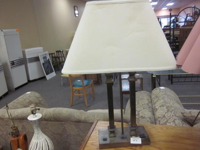 Brass metal library lamp with shade...
