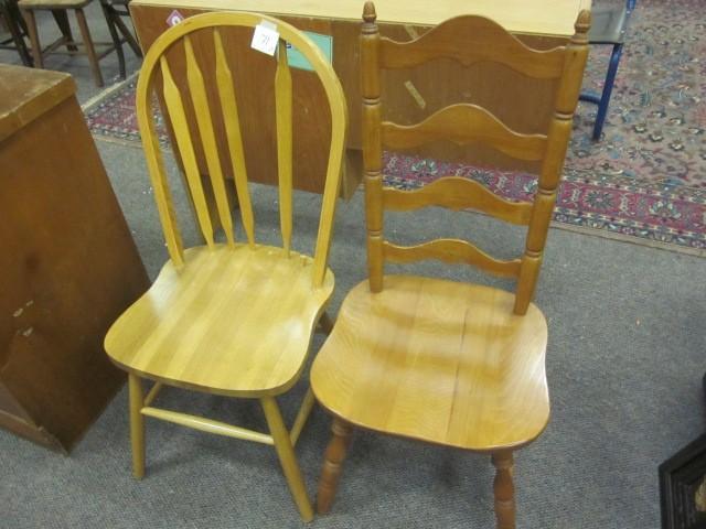 Pair of solid wood chairs, (1) has ...