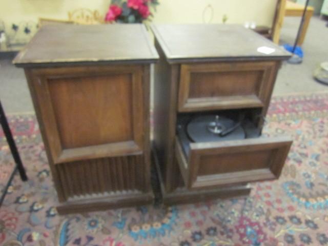 Pair of wood stereo and record cabi...
