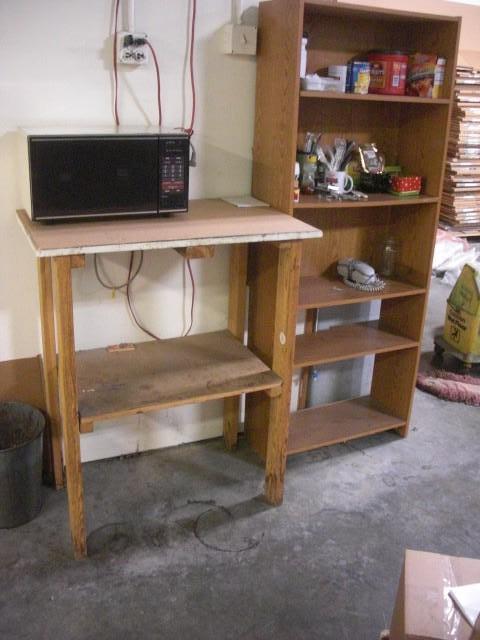 lot 67 image: Table, Book Case, MIcrowave