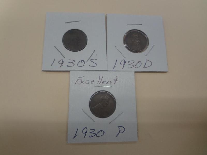 (3) 1930 Lincoln Wheat Pennies, PD...