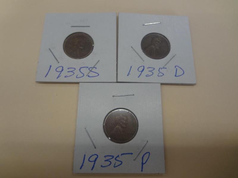(3) 1935 Lincoln Wheat Pennies, PD...