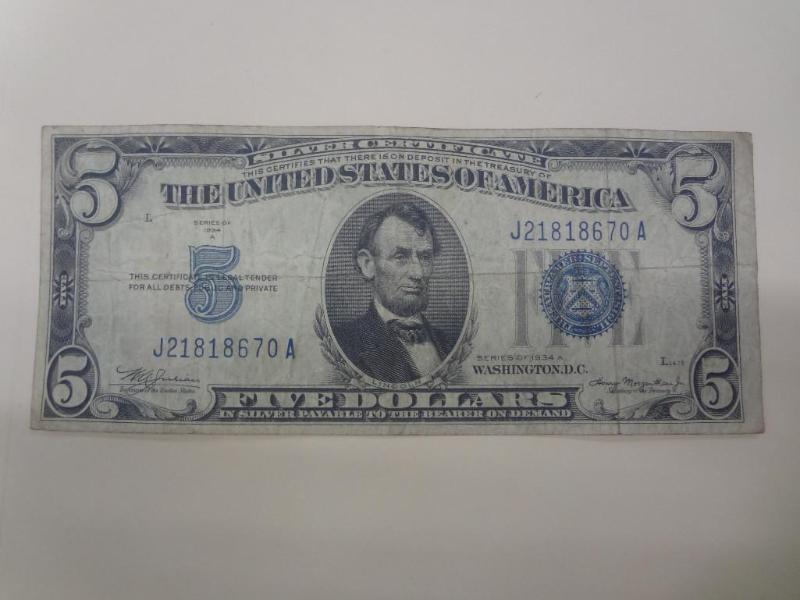 1934A $5 Silver Certificate, Large ...