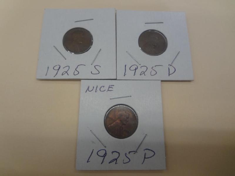 (3) 1925 Lincoln Wheat Pennies, PD...