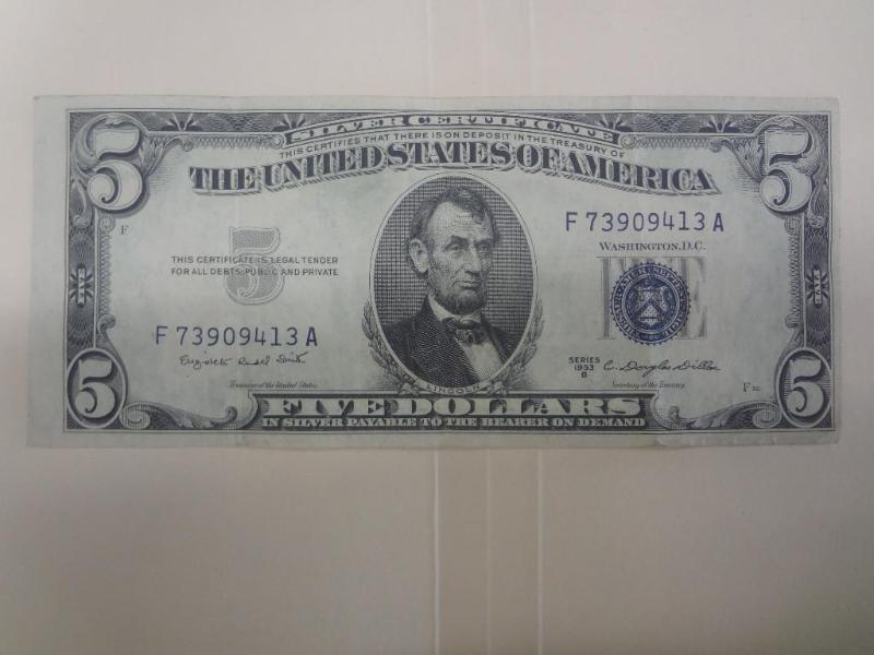 1953B $5 Silver Certifcate, Large B...
