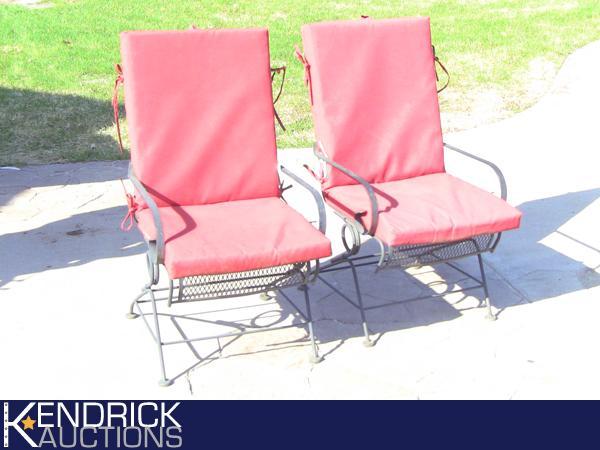 lot 23 image: 2 Iron Lawn Chairs with Cushions