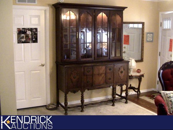 lot 4 image: Antique Maple Wood Lit Hutch and Buffet