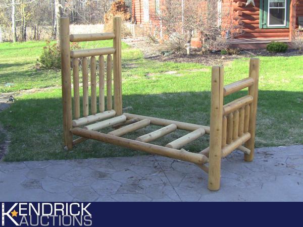 lot 5 image: Real Log Twin Bed Head Board, Foot Board, and Frame