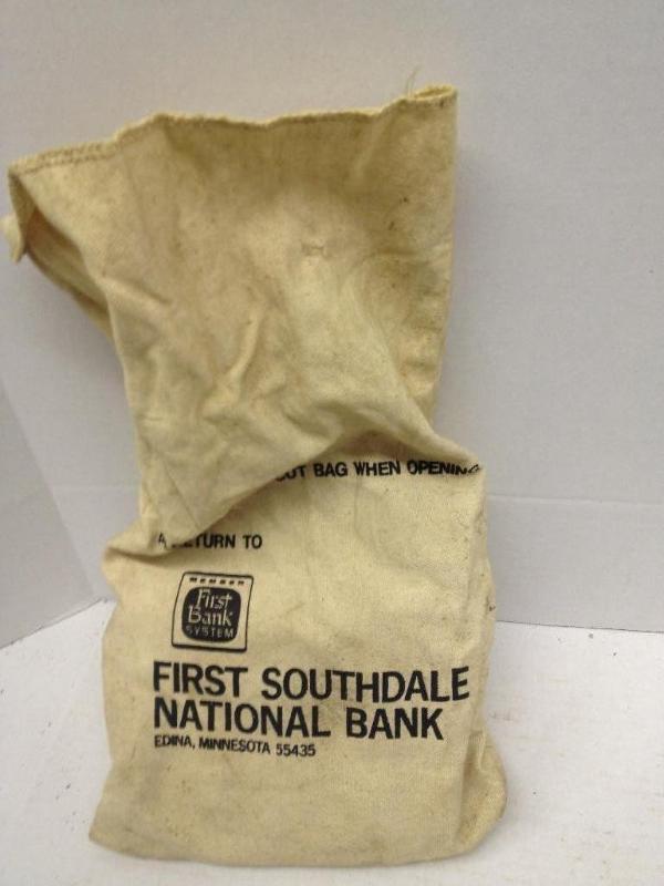 lot 73 image: Vintage Bank Bag with Penny Tubes