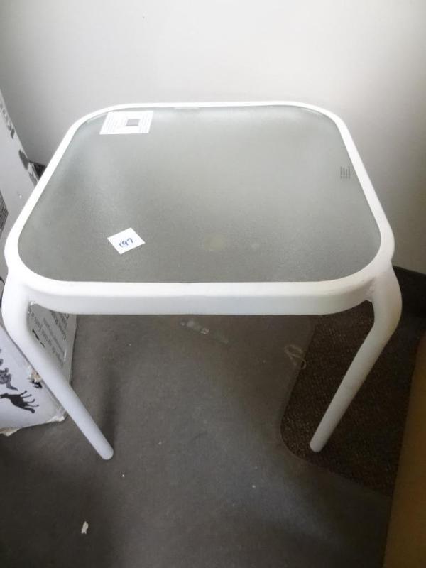 lot 197 image: New 16 square glass side table...