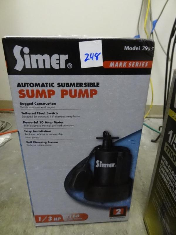 lot 248 image: New Simer 13 HP 2160 GPH Automatic...