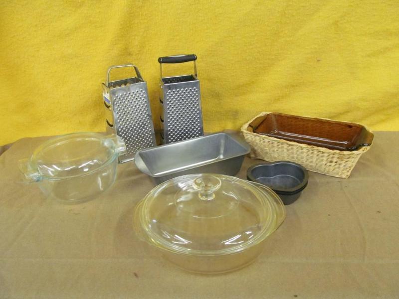 lot 185 image: 2 Graters, 3 Heart Shaped Pans, 2 B...