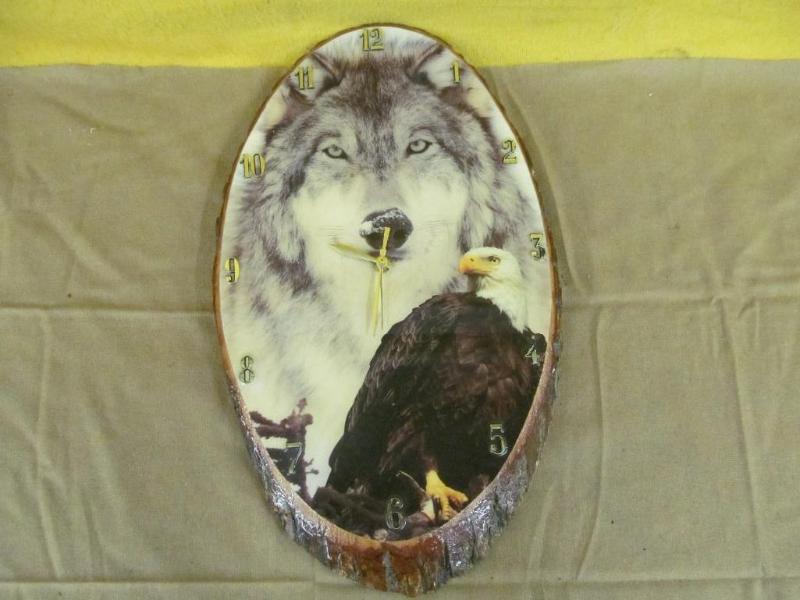 lot 65 image: 21 in Wall Clock with Wolf and Eagl...