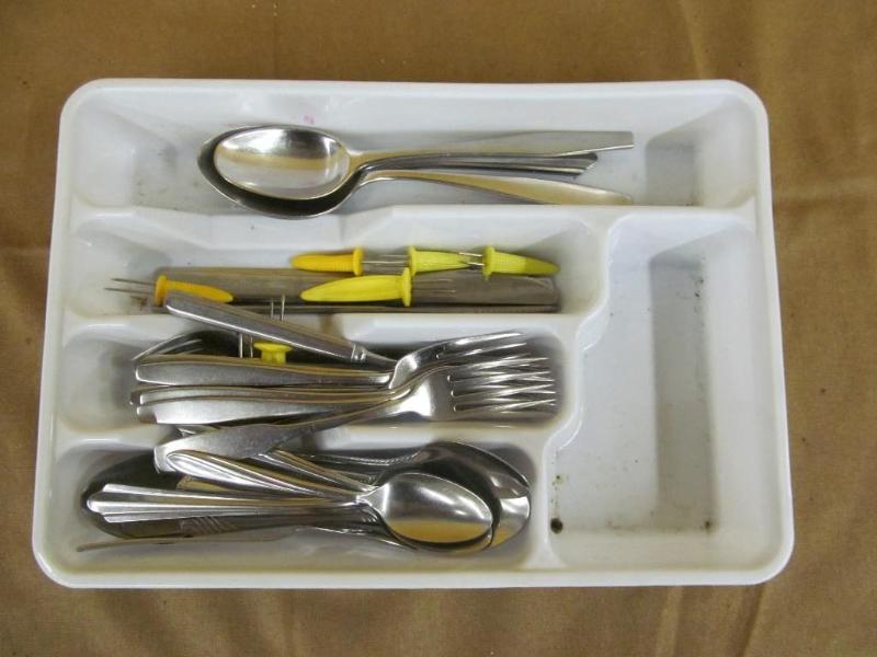 lot 70 image: Plastic Utensil Tray with Misc. Fla...