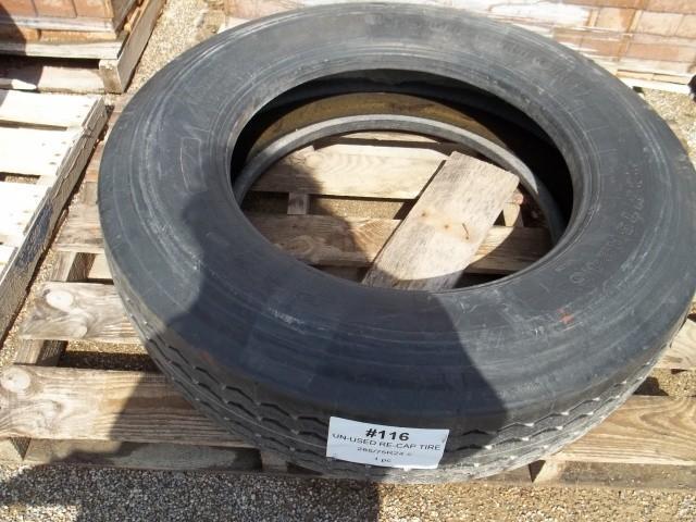 One unused re-cap 28575R24.5 tire...