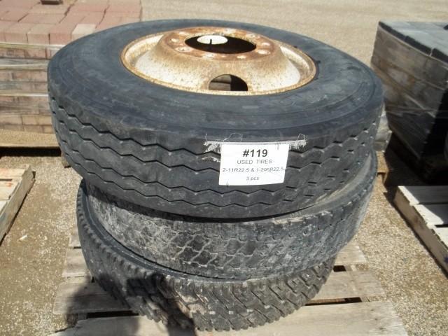 2 used 11R22.5 tires and 1 used 295...
