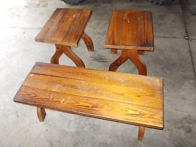 lot 3 image: 3-Piece Wood Bench & Table Set ...