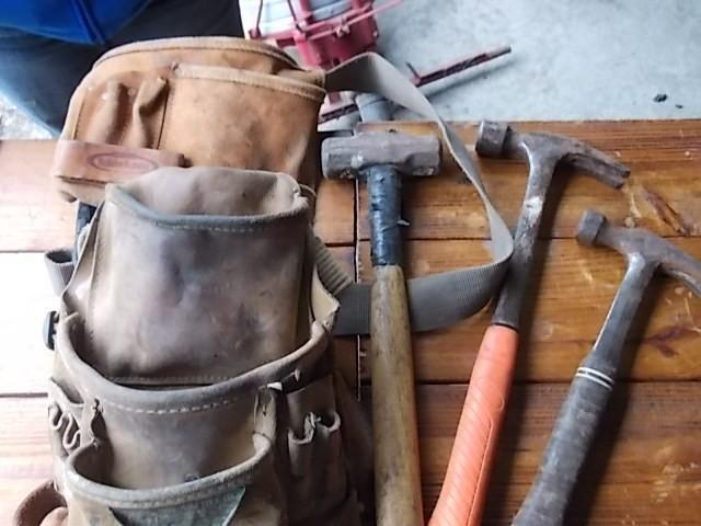 lot 39 image: 2-Leather Tool Belts, 3-Hammers...