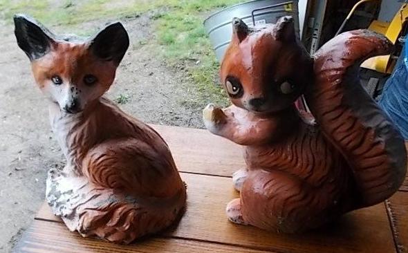 lot 52 image: Fox & Squirrel Cement Lawn Orna...