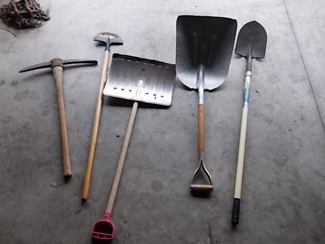 lot 6 image: 5-Hand Tool Implements (Pick Ax, Gr...