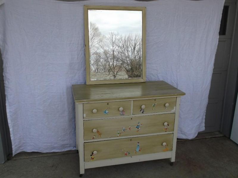 Antique solid oak painted dresser w...