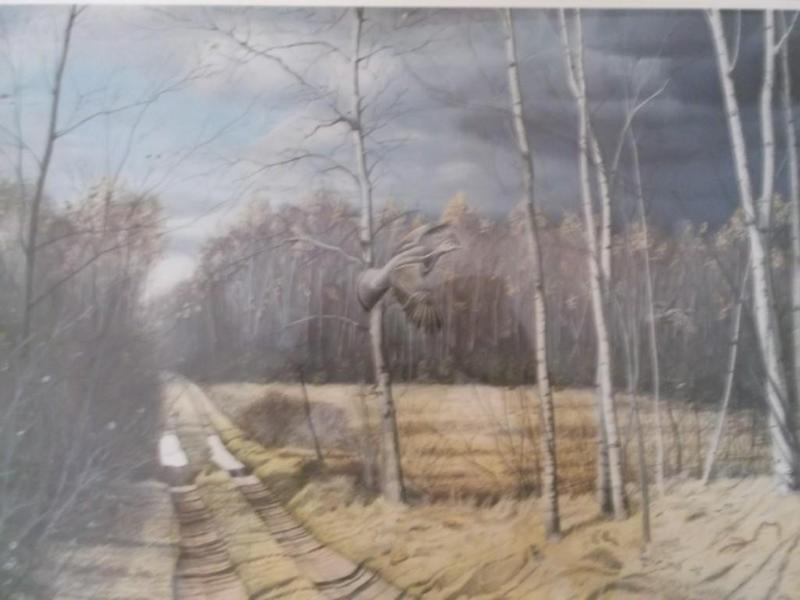 Beautiful print of two grouse flyin...