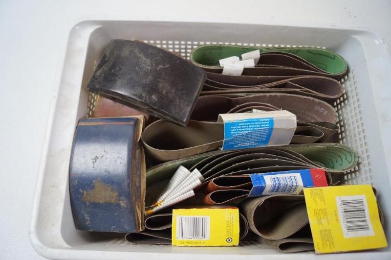 Tub of Sanding Belts and Paper