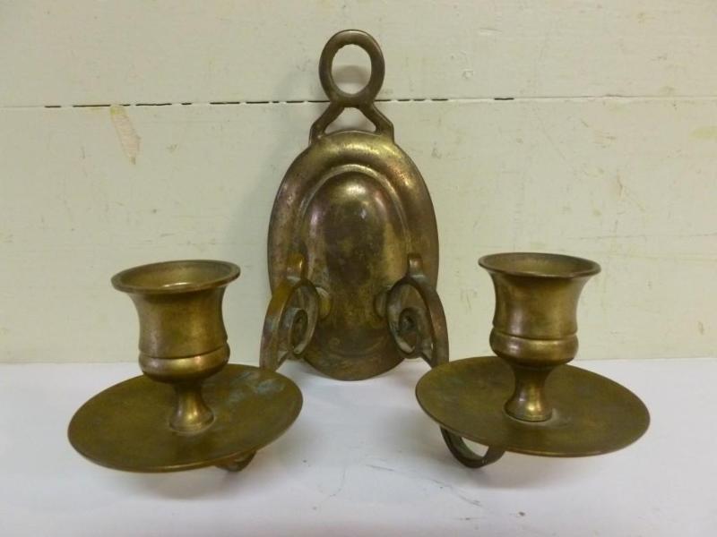 Vintage cast brass wall candle hold...