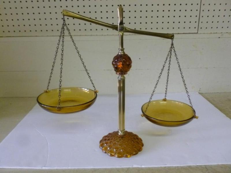 Vintage brass and amber glass balan...