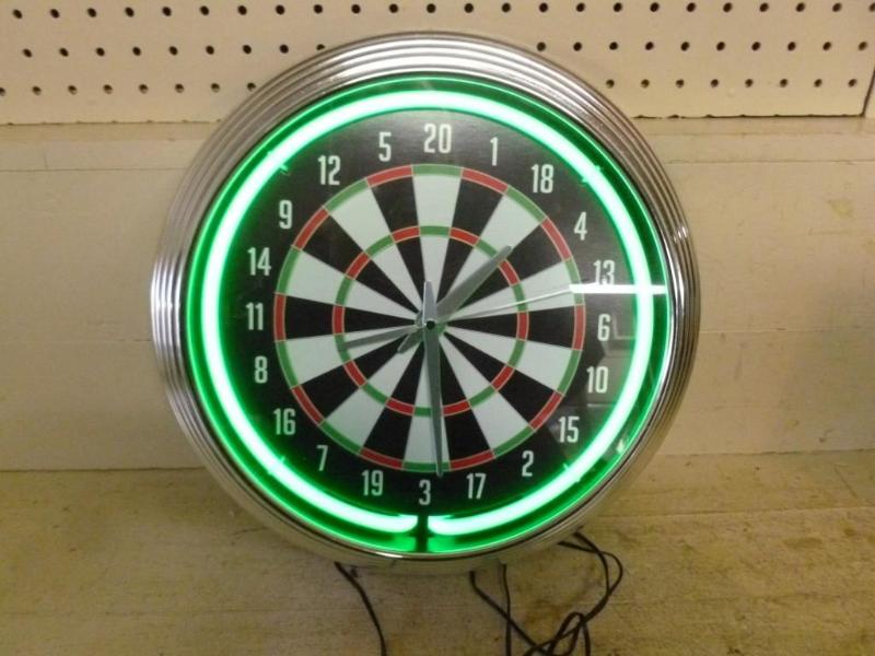 Neon dart board wall clock that mea...