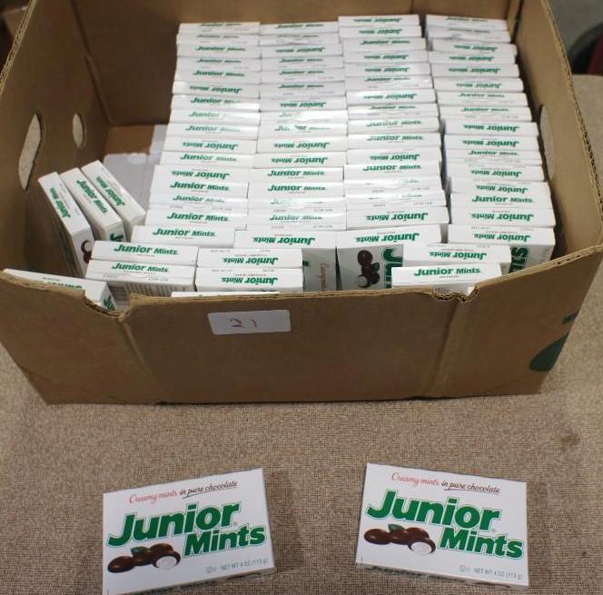 lot 21 image: Junior Mints 4 oz. boxes. Approx. 8...