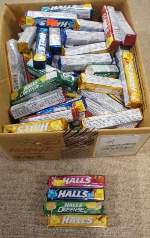 lot 54 image: Halls Throat drops 9 pc. packs. App...