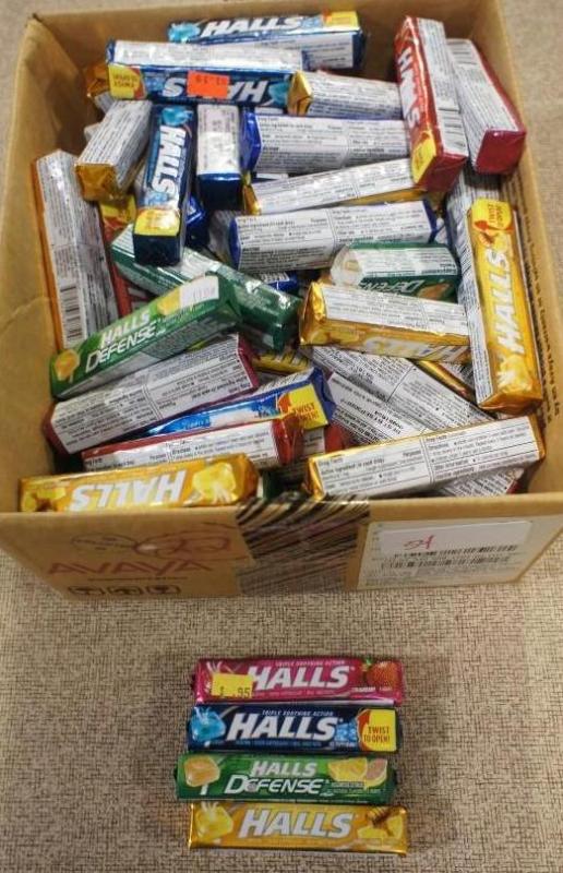 lot 55 image: Halls Throat drops 9 pc. packs. App...