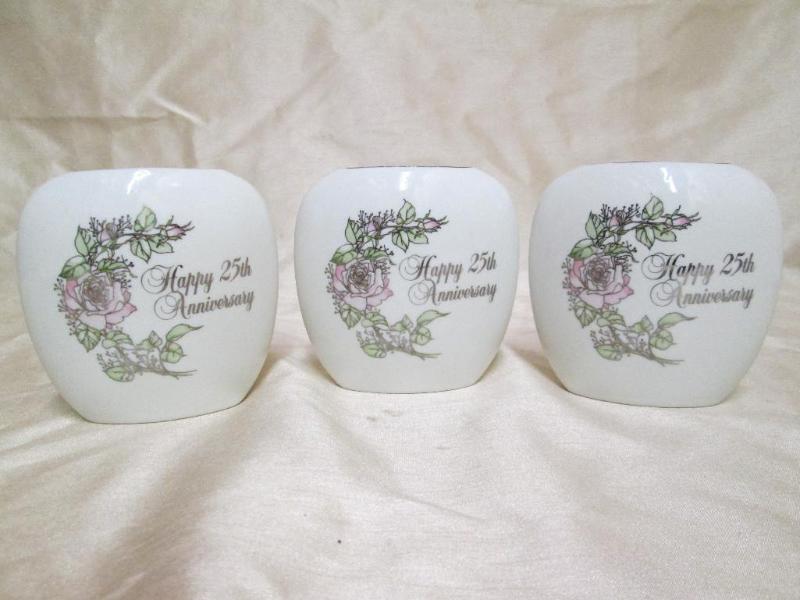 Lot of 3 small vases celebrating 25...