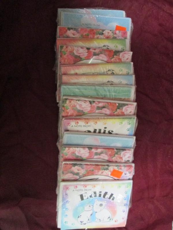 Lot of 14 personalized note cards. ...