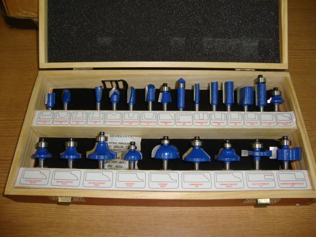 Router Bits in Wood Case, scratched...