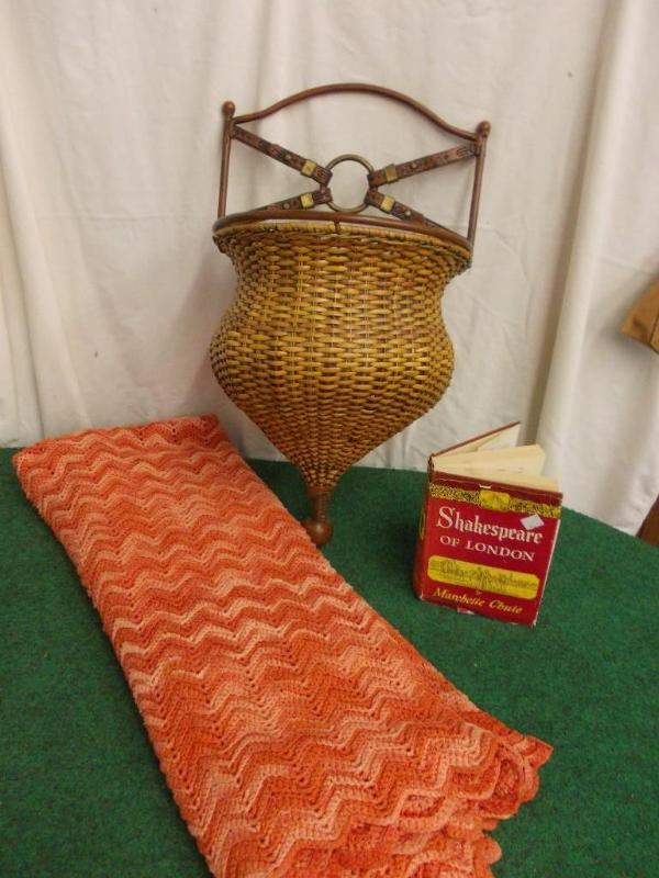 lot 74 image: 25 in Decorative Basket, Crocheted ...