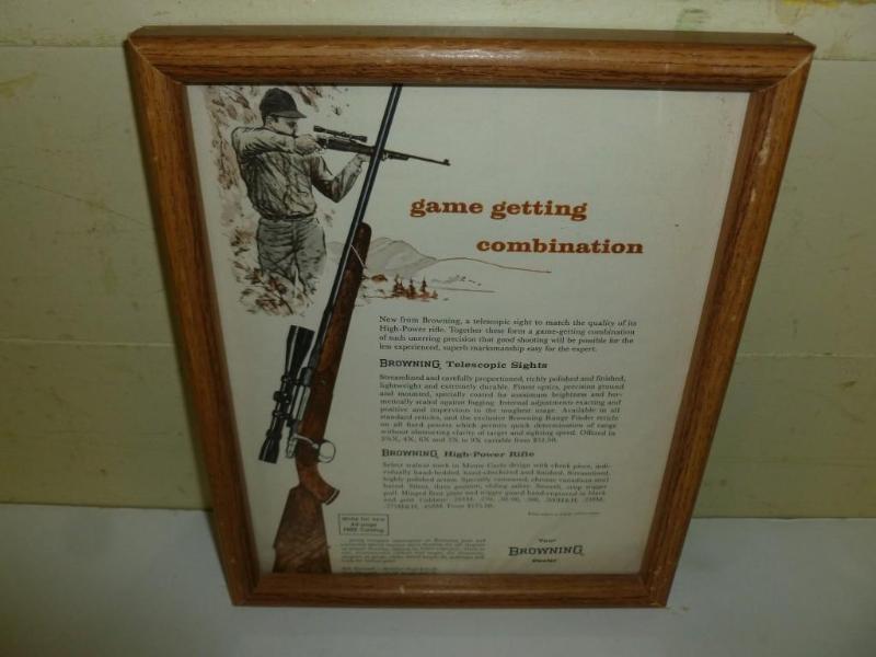 lot 60 image: Vintage Browning wood framed advert...