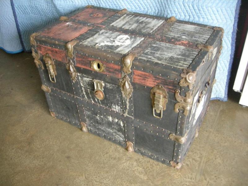 lot 20 image: Antique leather covered trunk