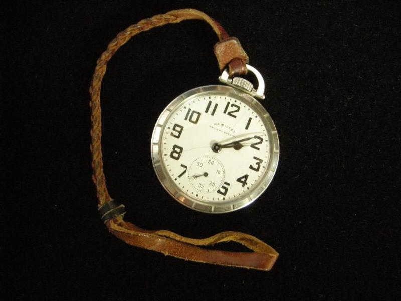 lot 28 image: Hamilton Railway Special pocket watch & fob